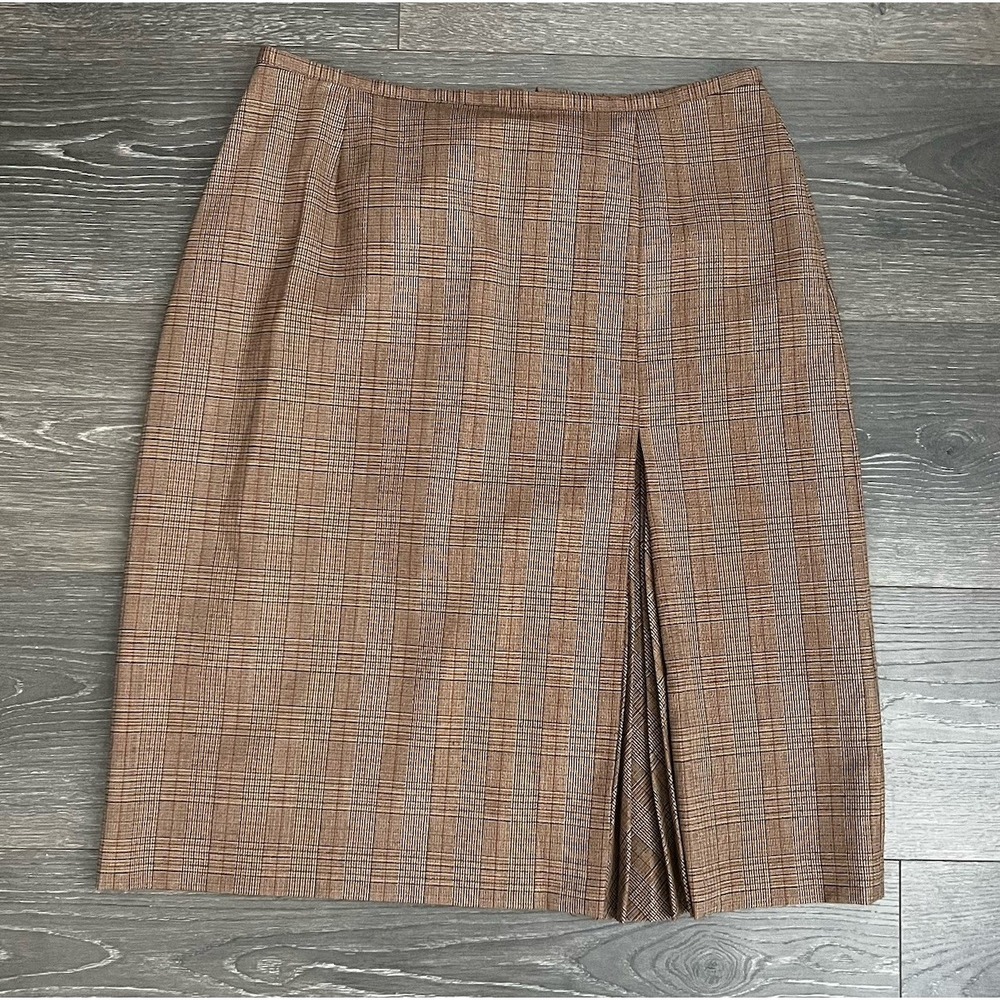 Casual Corner Skirt Vtg Sz 8 Wool Blend Brown Houndstooth Pleated Lined Academia